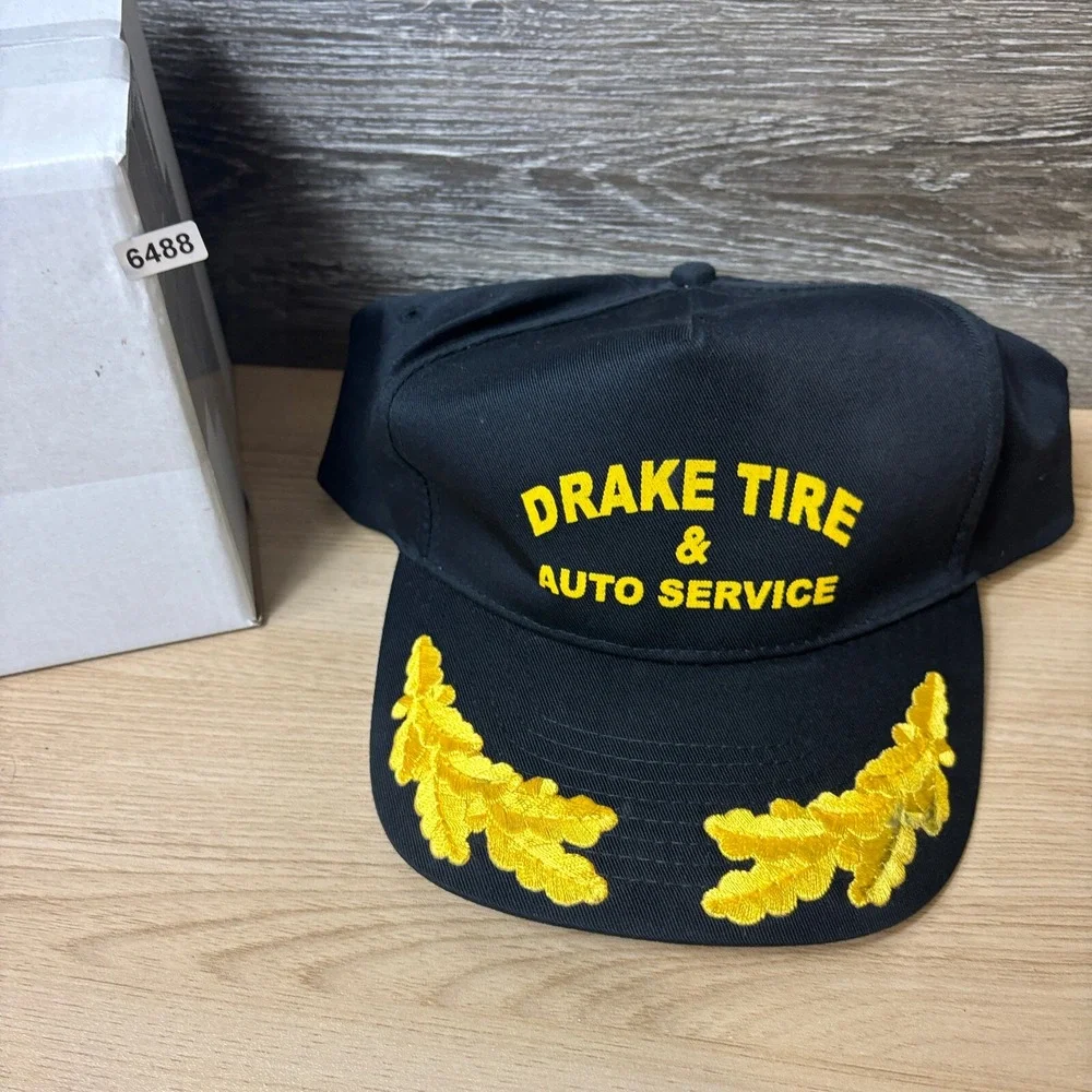 Vintage Drake Tire Hat Cap Snap Back Black Trucker Auto Service Adjustable‎